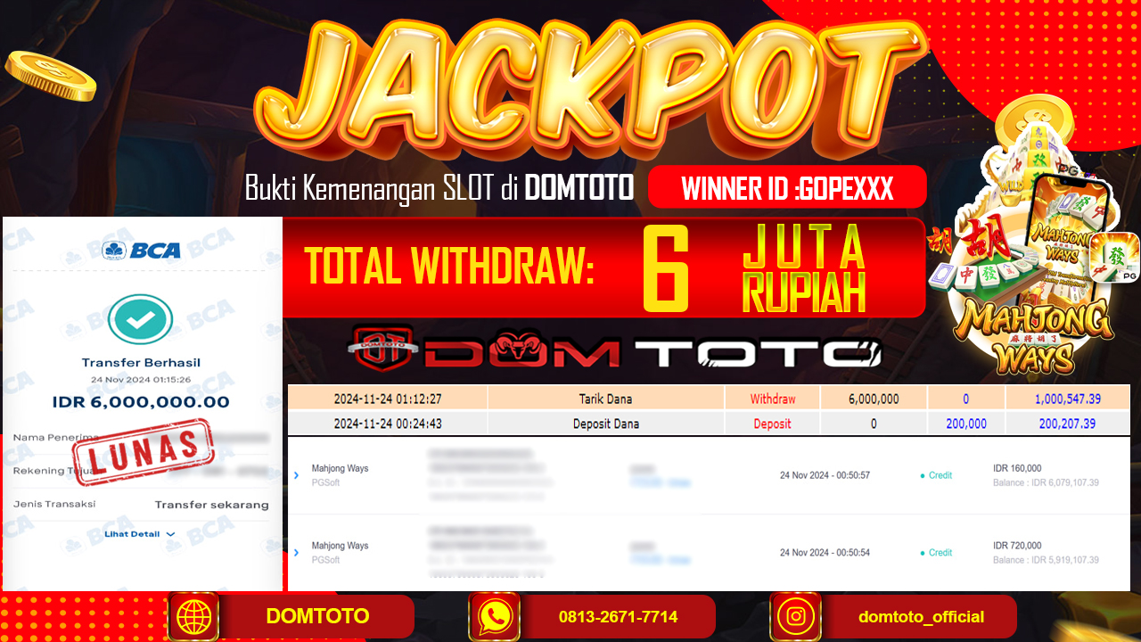 JACKPOT  SLOT MAHJONG WAYS 24 NOVEMBER 2024